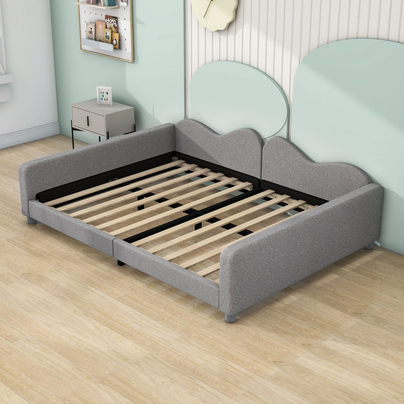 Wood Upholstered Daybed with Cloud-Shaped Backrest, Gray, Full
