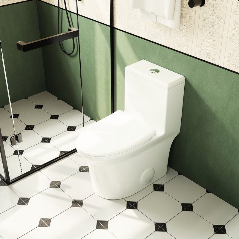Toilette en céramique avec siège à fermeture en douceur 1,1 / 1,6, hauteur confortable, blanc et une toilette à hauteur blanche, chasse d'eau, une et approuvée