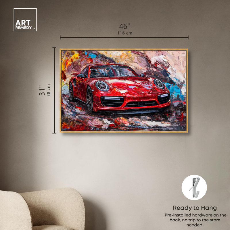 Peintures de voitures de luxe «Pulse» par Art Remedy, Cadre flottant doré, H 31,5 po x l 46,5 po x P 1,2 po