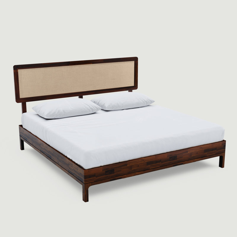 Anspach Solid Wood Platform Bed with Headboard, Bohemian Bed Frame, King, Walnut