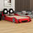 Wood Race Car-Shaped Platform Bed With LED And Upholstered Backrest