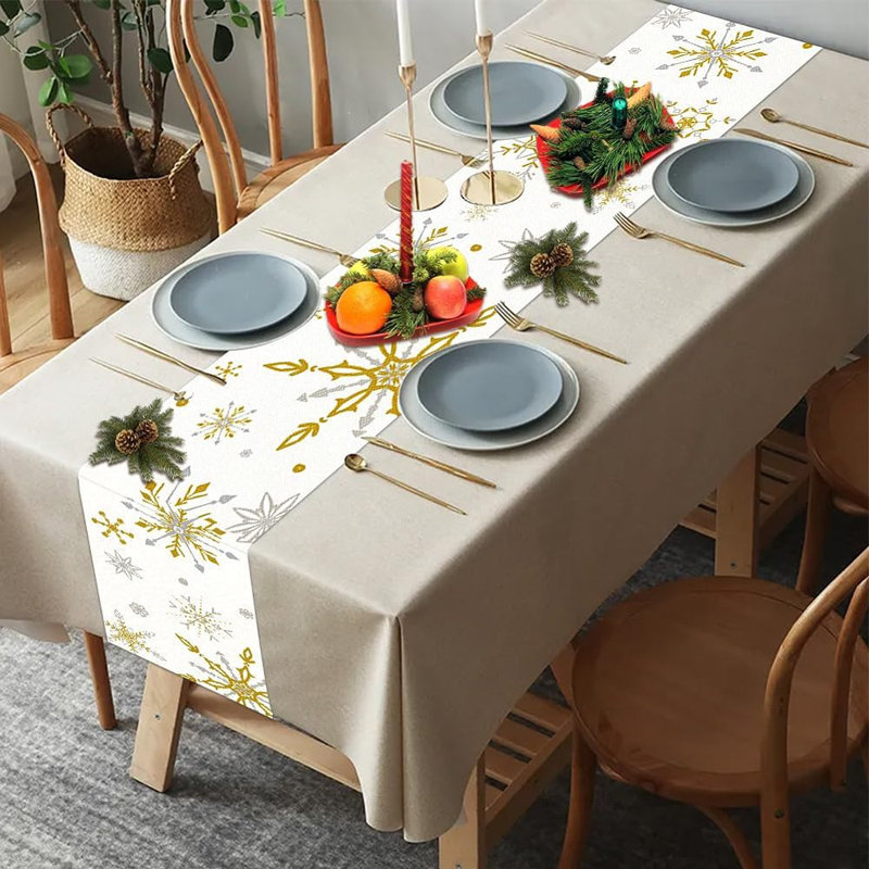 Snowflake Table Runner, 72X13 Inch White And Gold Christmas Table Runner For Christmas Party Kitchen Dinner Decor (Gold)