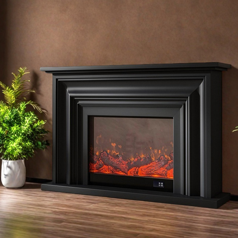 Élégante cheminée à conception tridimensionnelle, Noir, noir, noir, noir, H 49,6 po x l 70,86 po x P 14,96 po