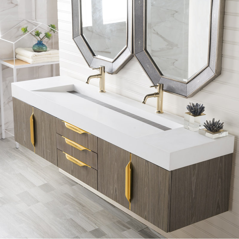 Mercer Island 72'' W Double Vanity, Radiant Gold, Ash Gray