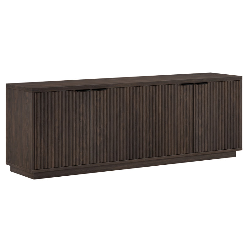 Mansfield Fluted Door Manufactured Wood TV Stand with Plinth Base, Alder Brown