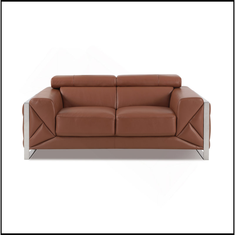 Causeuse en cuir italien Global United, Chameau, Argent argent