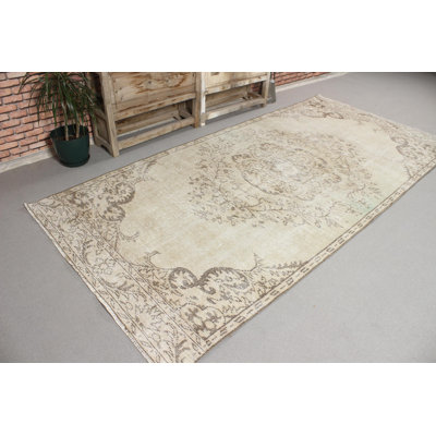 Large Beige Turkish Oushak Rug Handcrafted from Wool for Bedroom Decorations