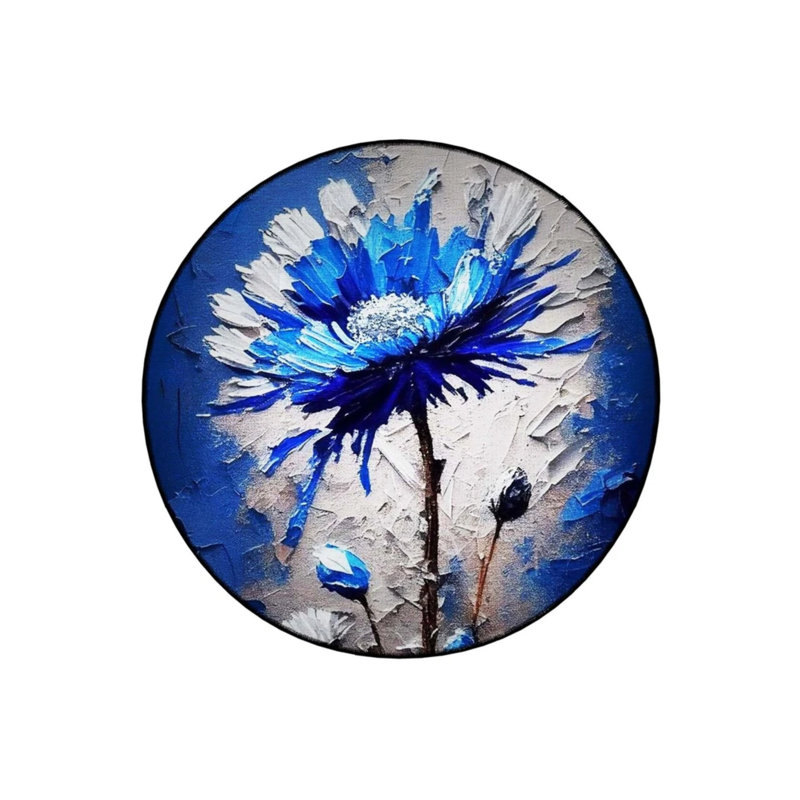 Blue And White Oil Paint Look Woven Base Modern Decorative Carpet, Round 2'8"