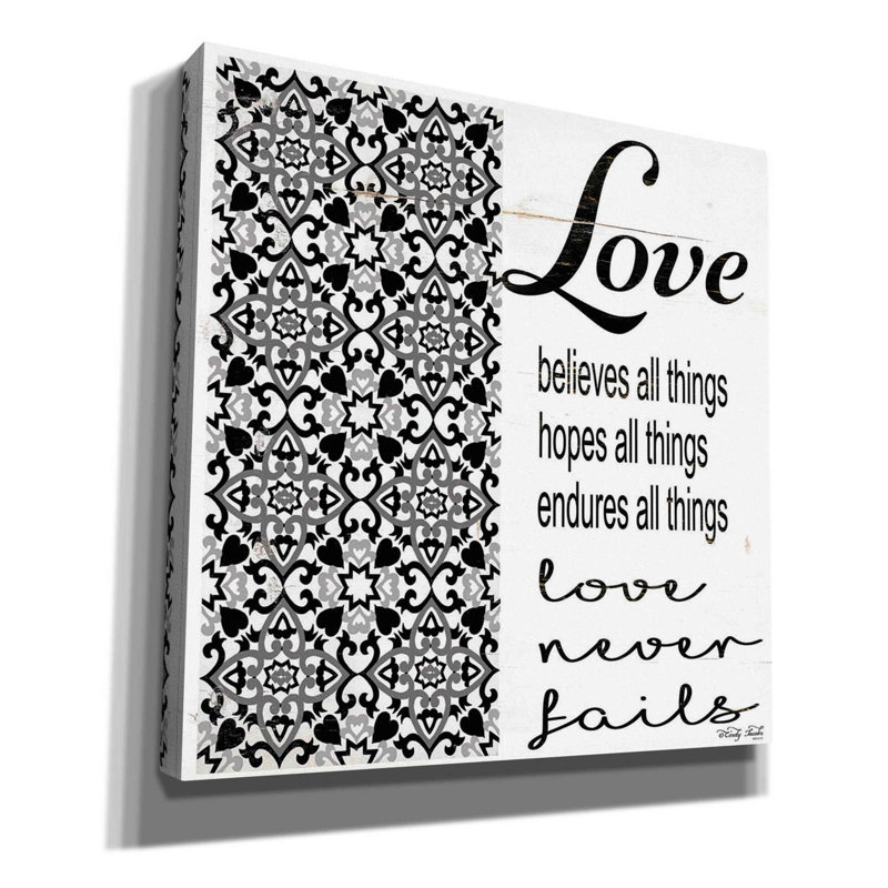 «Love Believes, Hopes, Endures» par Cindy Jacobs, art mural sur toile, H 37 po x l 37 po x P 1,5 po