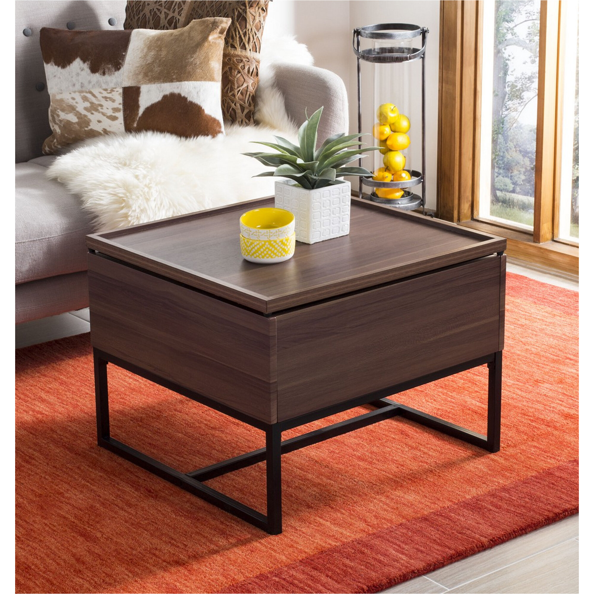 Coffee Table with Storage End Table Rustic Solid Teak Wood Cocktail Table  Decor with 2 Drawers for Living Room Bedroom Indoor Office 26.8 x 26.8 x 13