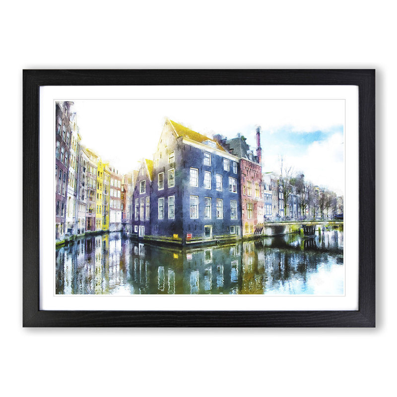 Reflections Of Amsterdam - Single Picture Frame Painting on MDF, 62cm H x 87cm W x 2cm D, Black Framed
