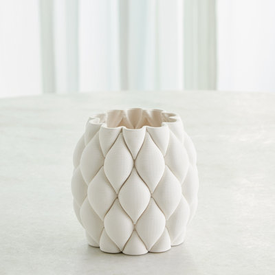 Pillowed Printed Vase-Matte White-Sm