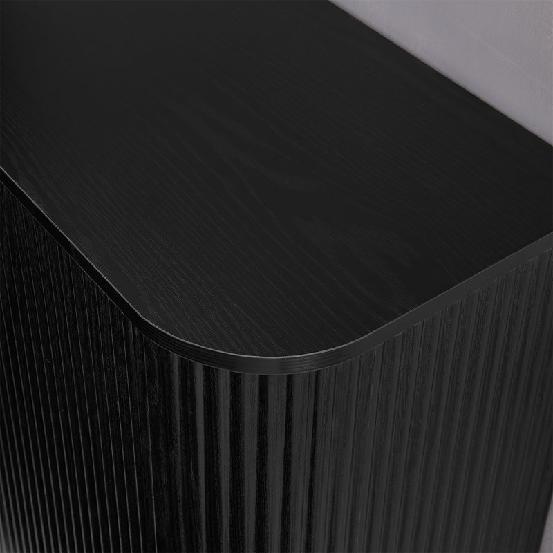 Buffet 64 "moderne cannelé avec crédence en chêne gris, Noir / Noir