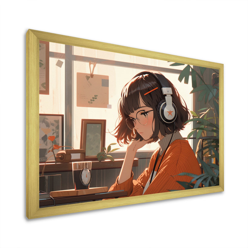Personnage féminin parodique III sur toile, Encadrement doré, H 24 po x l 32 po x P 1 po