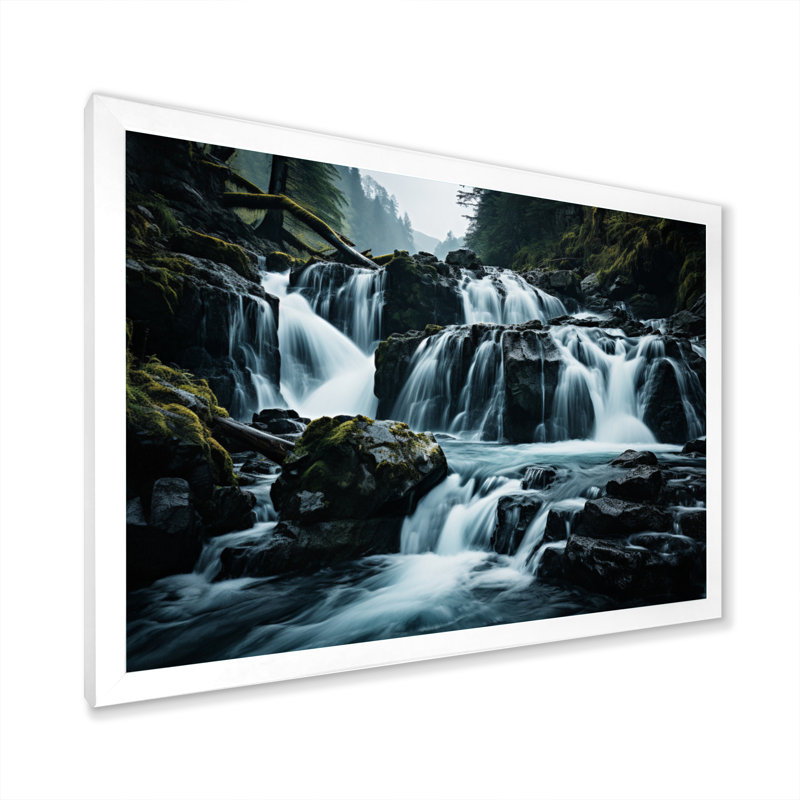 Cascade éternelle II - impressions sur toile paysages, H 24 po x l 32 po x P 1 po, Cadre simple blanc