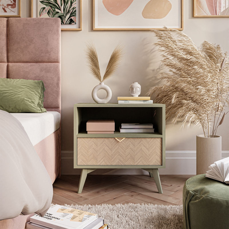 Daleila 54cm W Manufactured Wood Bedside Table, Scandi Herringbone Pattern