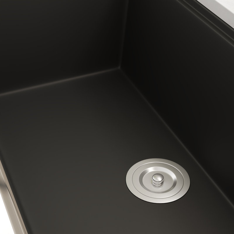DeerValley 33" x 19" Rectangular Undermount Workstation Single Bowl Quartz Kitchen Sink with Accessories, Matte Black