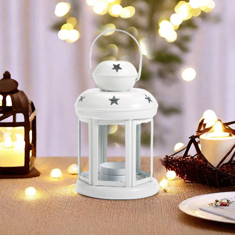 Décoration en métal en forme d'étoile creuse en métal avec bougie aromathérapie rétro, White