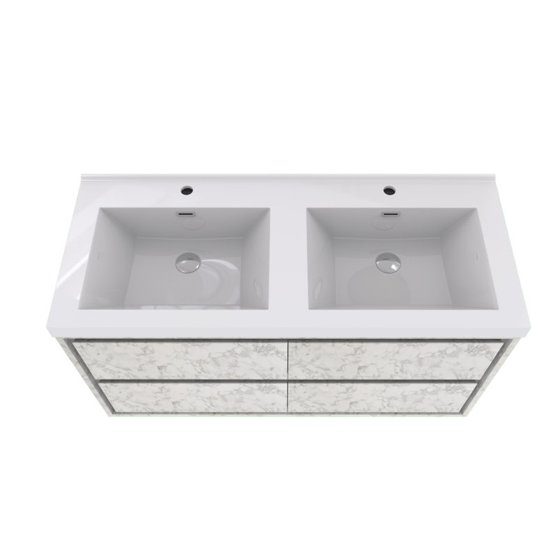 Azden 47" Wall-Mounted Double Bathroom Vanity Set, Marble White