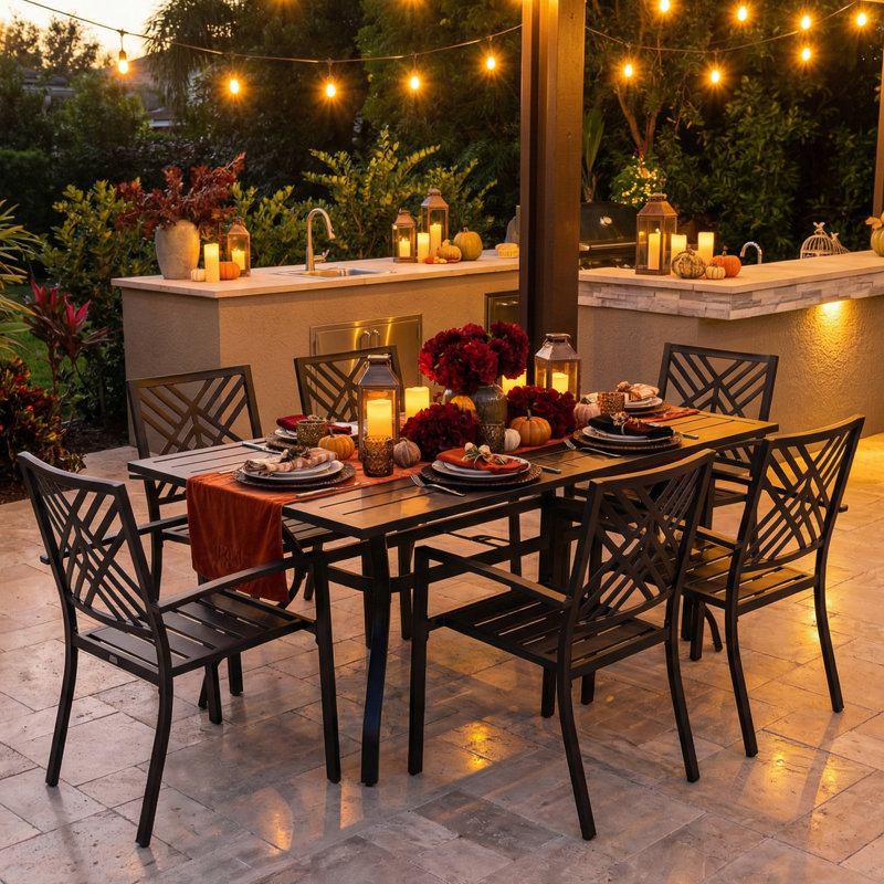 Ensemble de salle à manger 7 pièces pour patio, chaises empilables et ensemble de table pour le jardin, la cour arrière, la piscine