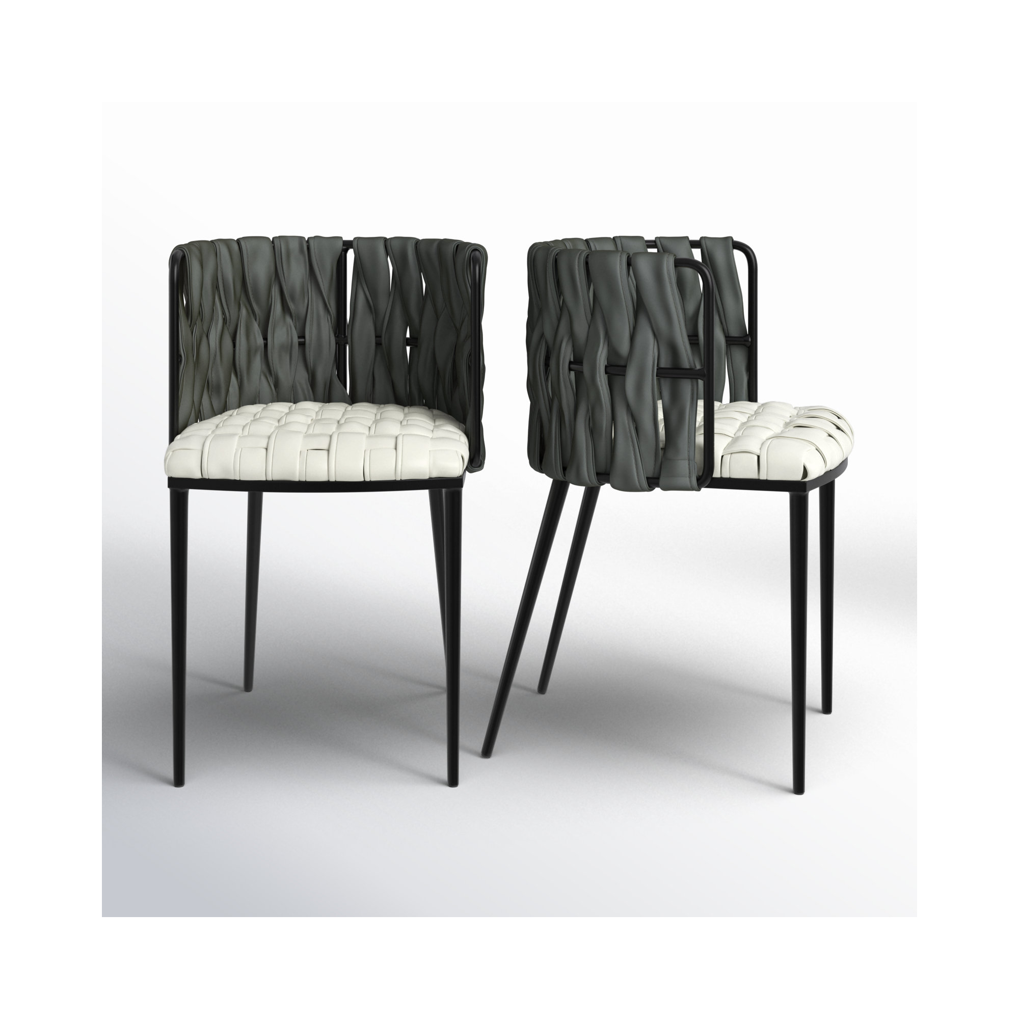 Tyrone Tufted Dining Arm Chair, Gray/White Faux Leather, Black