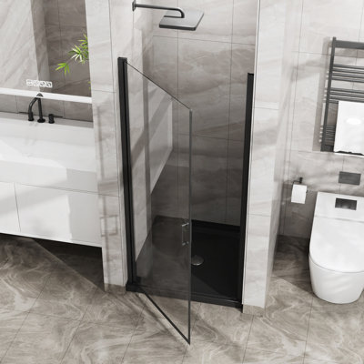 34"X72" Pivot Shower Door, 1/4 Inch Thick Tempered Glass Swing Shower Door, Semi-Frameless Design