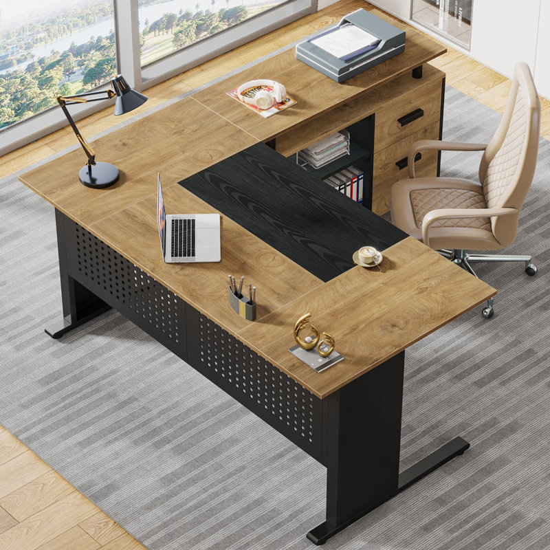 63'' W Executive Desk With File Cabinet For Home Office,L-Shaped Computer Desk Business Furniture Set Home Office Workstation