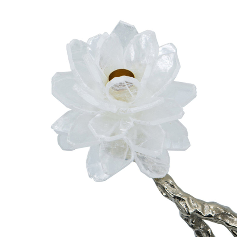 Bhoyar Candle Holder with Marble Base & Silver Tree Branch., Black/Silver
