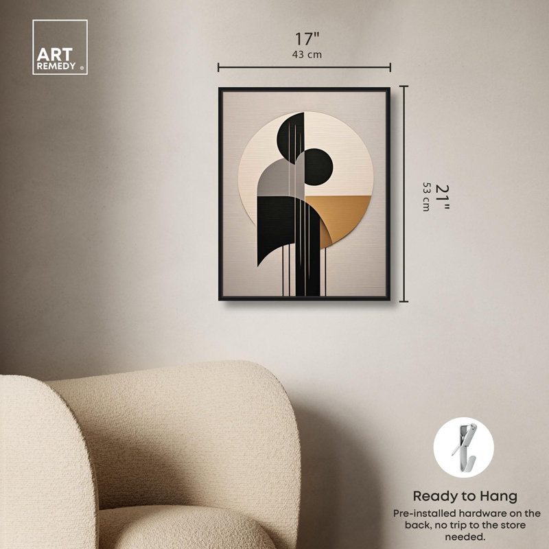 Toile abstraite moderne en vinyle Mid-Century par Art Remedy, H 21 po x l 17 po, Cadre flottant noir