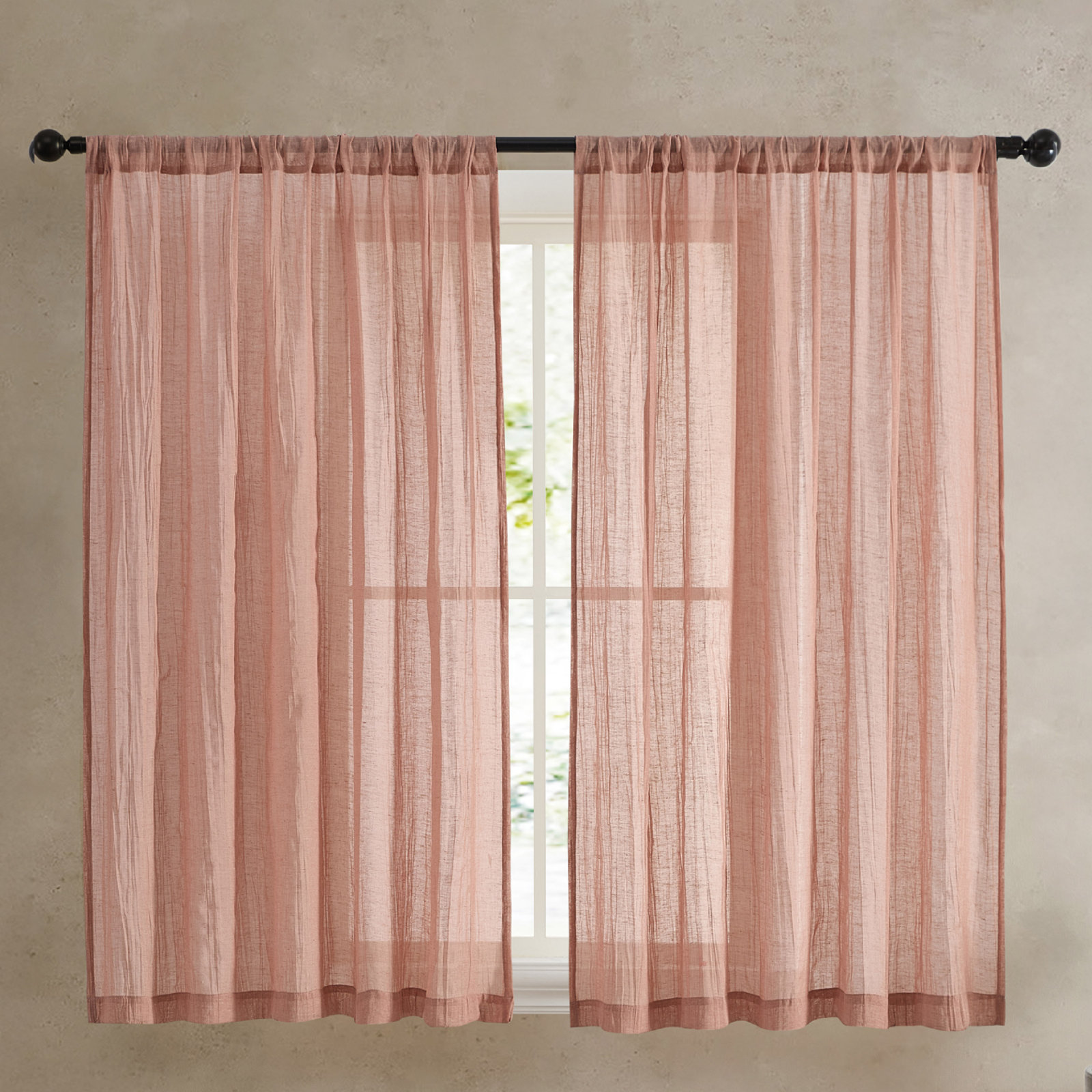 Solid Semi-Sheer Curtain Panels, Dusty Pink, 50" W x 63" H