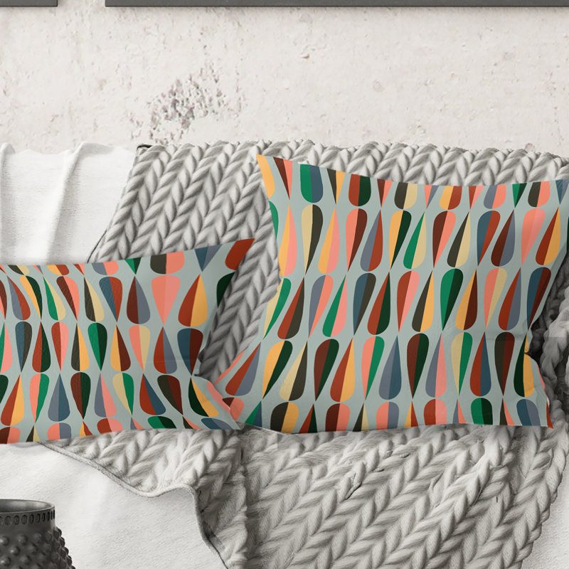 Coussin Retro Retro Drops V - Mid-Century Modern, 18 po x 18 po, Bleu / Orange