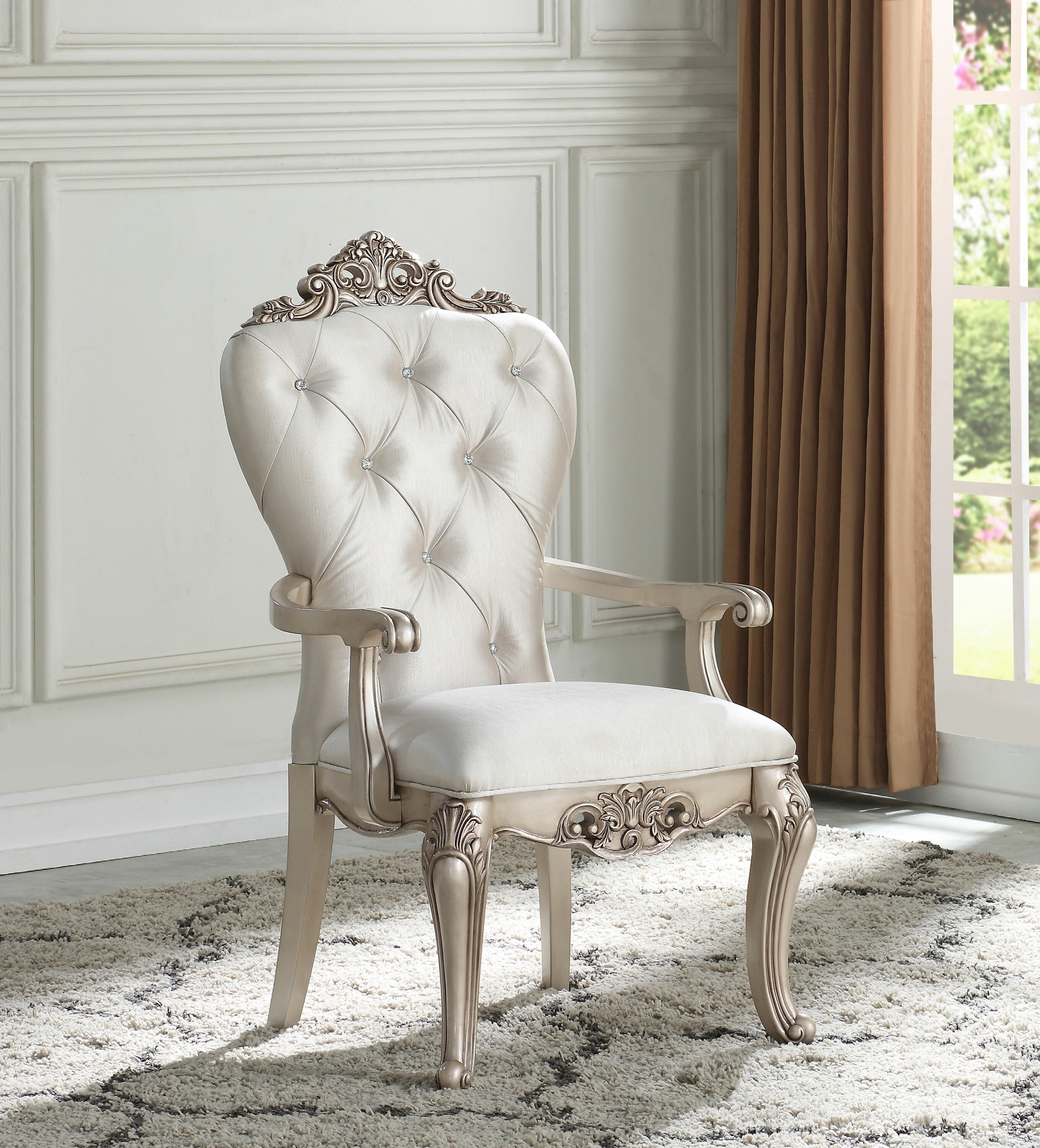 Clarendon Tufted Upholstered King Louis Back Arm Chair in Cream 3D model