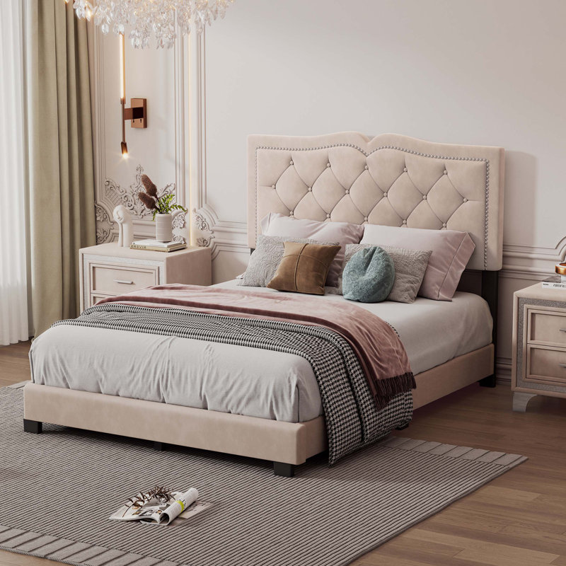 Brisha Upholstered Platform Bed, Gray, Full