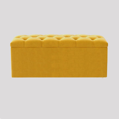  Luna Wide Chesterfield Velvet Rectangle Solid Color Standard Ottoman Box with Storage, Upholstered Deep Storage End of Bed Bench
