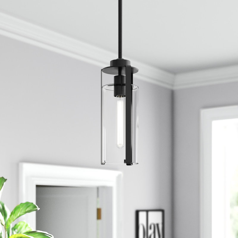 Luminaire suspendu cylindrique à 1 lumière Keziah, Noir mat