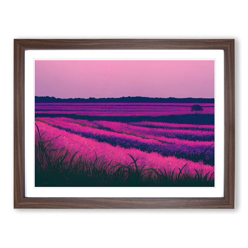 Soothing Bluebell Field - Single Picture Frame Print, 25cm H x 34cm W x 2cm D, Walnut