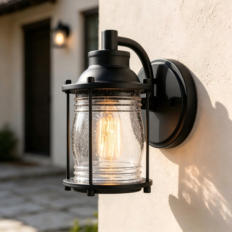 Seeded Glass 1-Light Matte Outdoor Wall Lantern