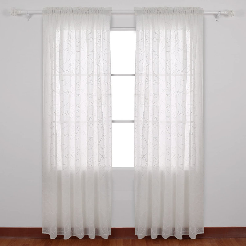Saylors Sheer Curtain Pair, Beige, 26" W x 63" L