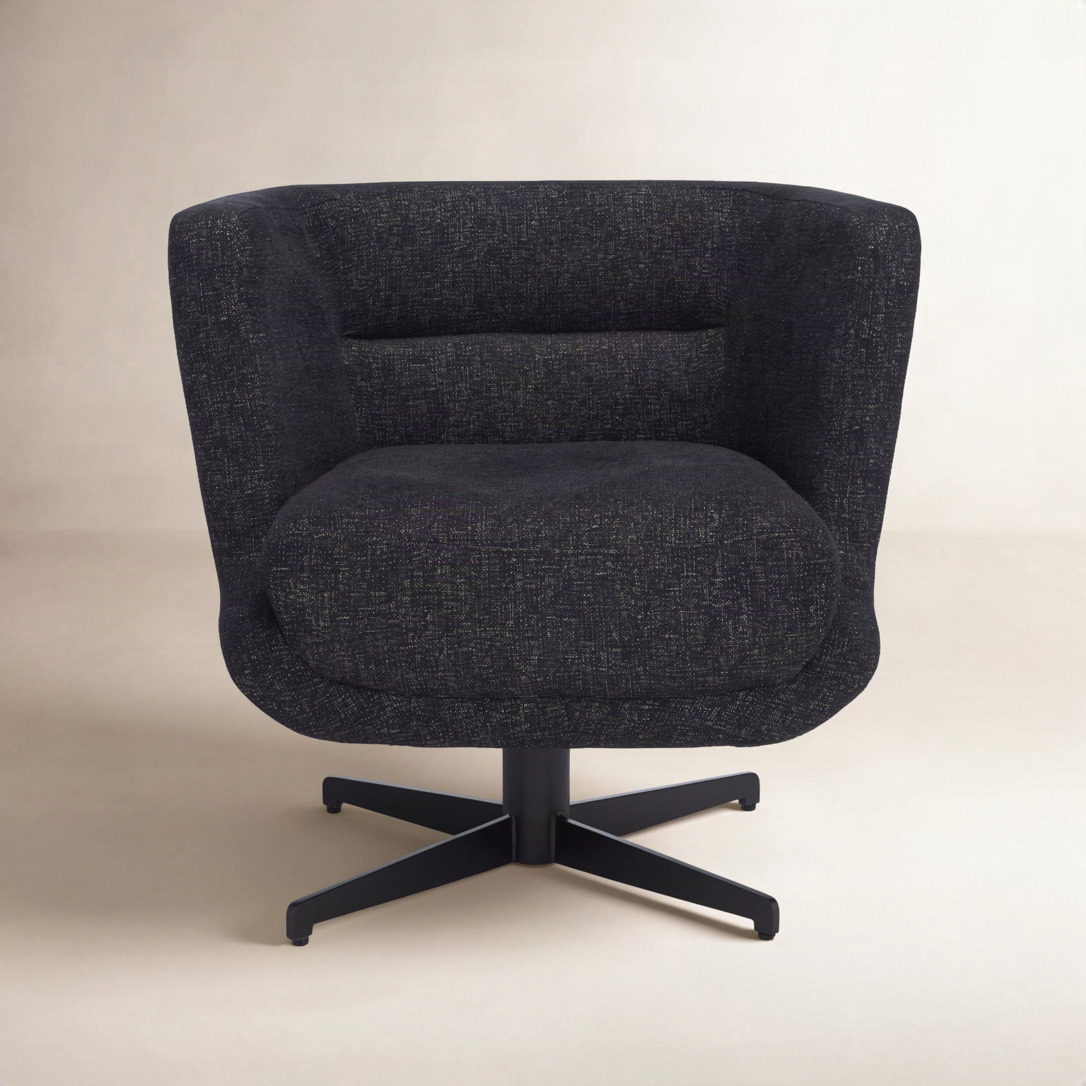 Arnelle Pine Swivel Barrel Chair, 100% Polyester Black 
