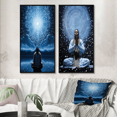 Native Art Azure Prayer - Man Canvas Art Print Set Of 2