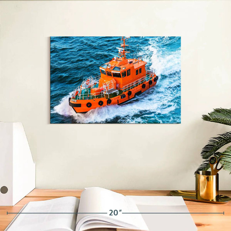 Mehar Coast Guard Rescue Boat, 8" H x 12" W