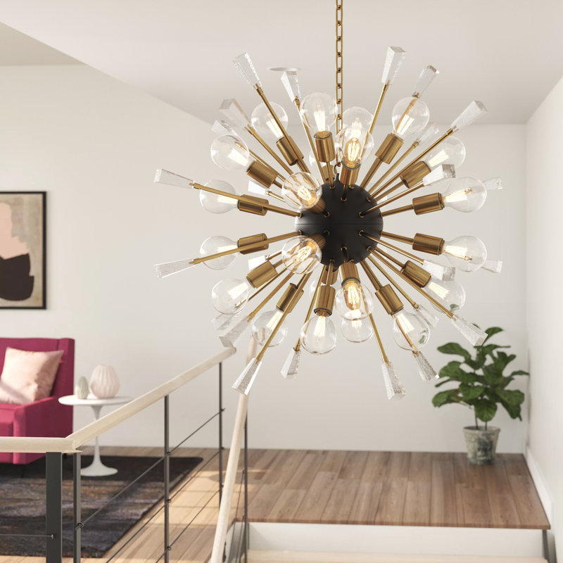 Lustre sphérique spoutnik à 24 lumières Luiza, Laiton vieilli / noir mat