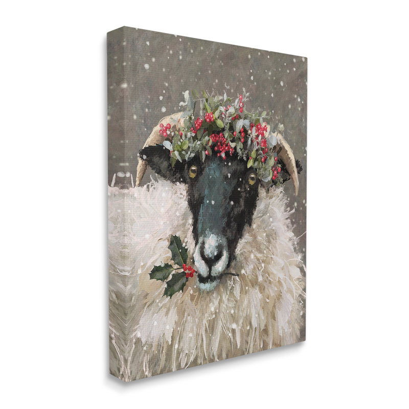 «Holiday Berries Farmhouse Sheep» sur toile, H 20 po x l 16 po x P 1,5 po