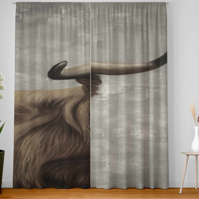 Desaturated Highland Cattle Blackout Window Curtains Pair