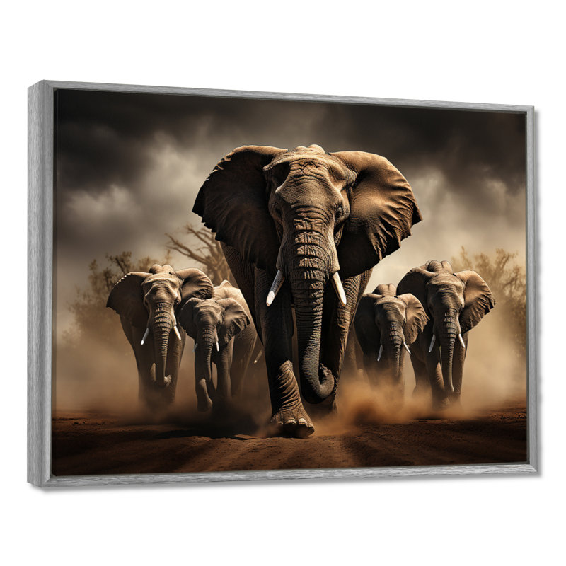 Éléphant harmonie en monochrome III - Éléphant, reproduction sur toile encadrée, H 16 po x l 32 po x P 1 po