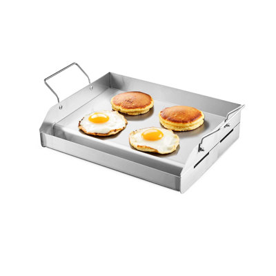 Plaque chauffante universelle en acier inoxydable de 17 po x 13 po pour barbecue - Tolérant aux températures élevées, poignées amovibles, bac à graisse, évents creux, plaque chauffante Good Family Gatherings, acier, résistance à la chaleur