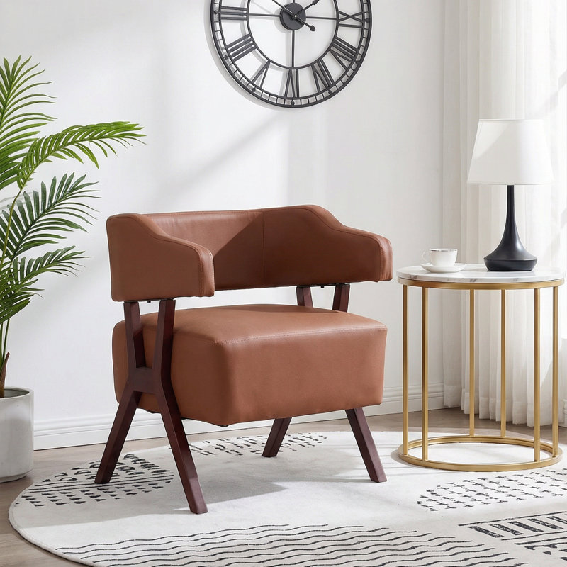 26.5" Wide Upholstered Modern Barrel Accent Chair, Brown