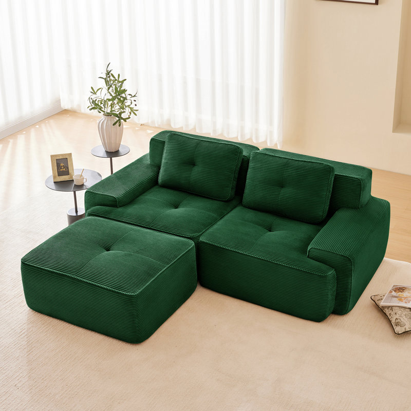 Canapé modulaire en L 82 po pour salon modulaire en tissu velours côtelé de 82 po avec siège profond et repose-pieds mobile