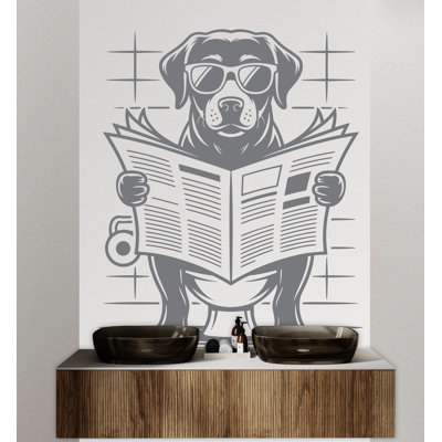 Labrador Reading Newspaper Wall Decal Bathroom Dog Decor Dog Wall Art Decal Dog Lover Animals Dog Wall Bathroom Wall Decals Stickers