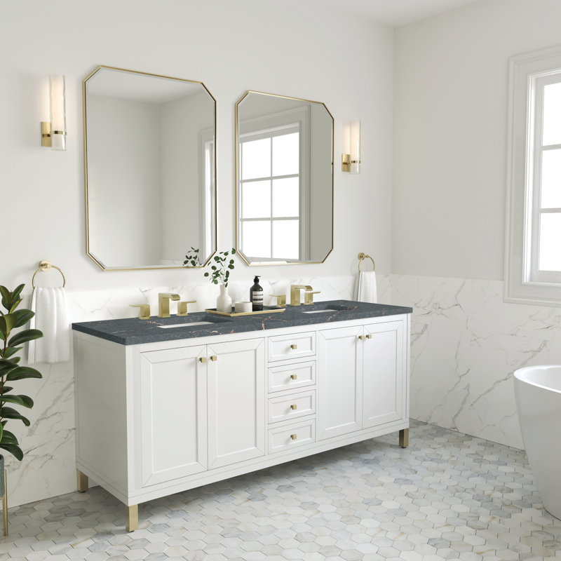 Chicago 72'' W Double Vanity, Glossy White, Parisien Bleu, 8" Widespread